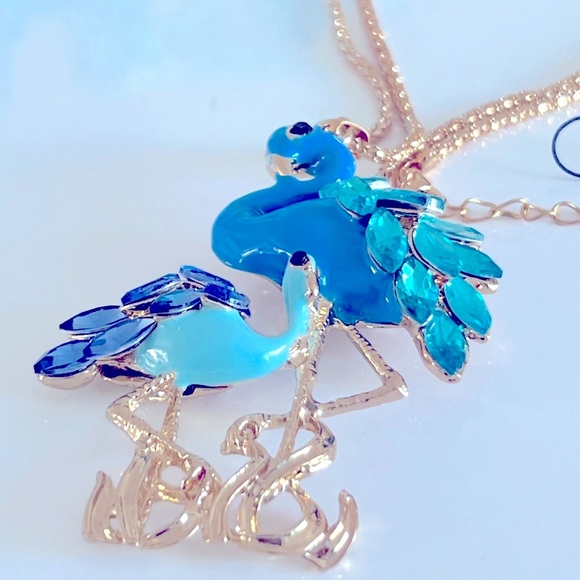 Betsey Johnson Style Necklace Flamingo Crystal Pendant Chain - Picture 6 of 16
